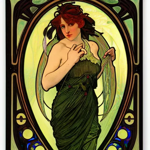 Prompt: realistic detailed face portrait of Lilith by Alphonse Mucha, Art Nouveau, Neo-Gothic, gothic, rich deep colors