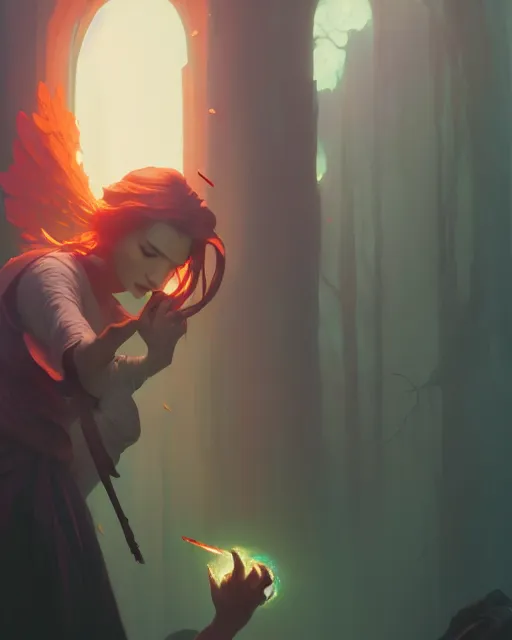 Image similar to highly detailed vfx portrait of a mage casting a blood spell, unreal engine, greg rutkowski, loish, rhads, beeple, makoto shinkai and lois van baarle, ilya kuvshinov, rossdraws, tom bagshaw, alphonse mucha, global illumination, detailed and intricate environment