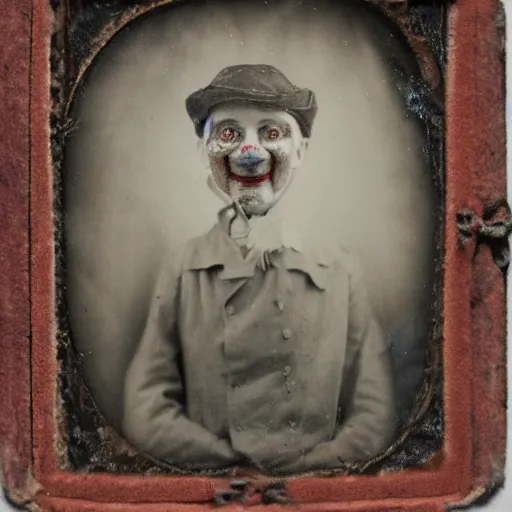 Prompt: tintype of a clown