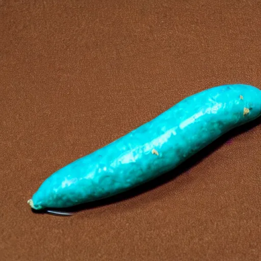 Image similar to a small turquoise sausage - shaped creature with two elongated stick - like heads from the front of its body