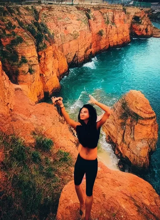 Prompt: amazing beautiful photo of a beautiful woman in a beautiful or interesting place. vibrant in color, very funny, personal, positive, have a call to action, visually pleasing and have a human element and a sense of community