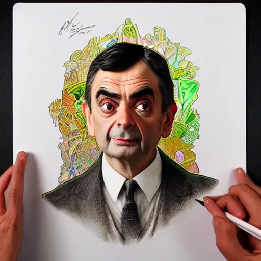 A4 Black Ink Marker Pen Sketch Actor Rowan Atkinson as Mr Bean | eBay