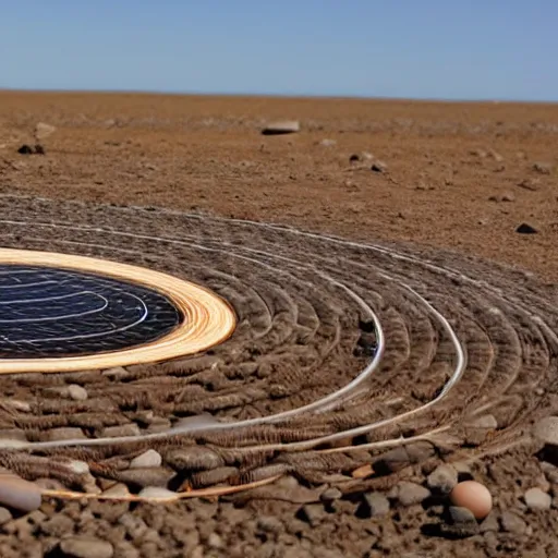 Prompt: A photograph of the solar system, with thick ropes connecting the planets to the sun.