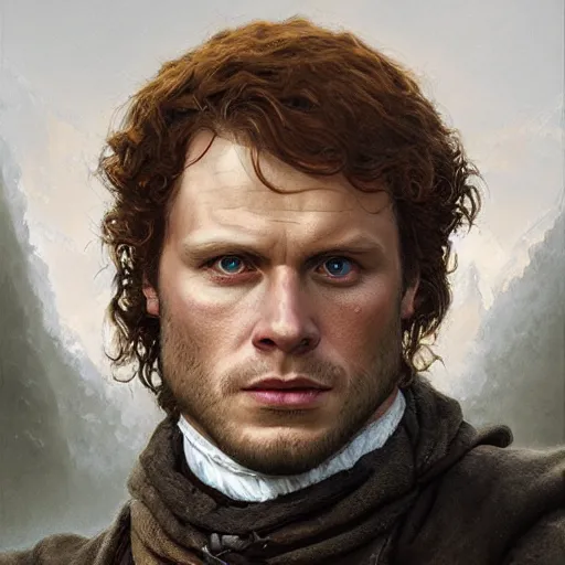 Image similar to Beautiful hyperrealistic detailed matte portrait painting of Jamie Fraser, by andreas rocha and john howe, and Martin Johnson