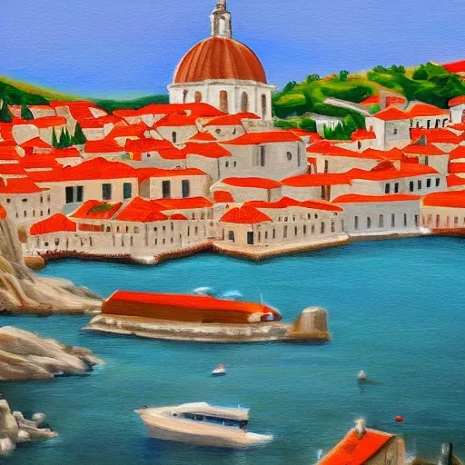 Image similar to a painting of dubrovnik in the style of josip skerlj