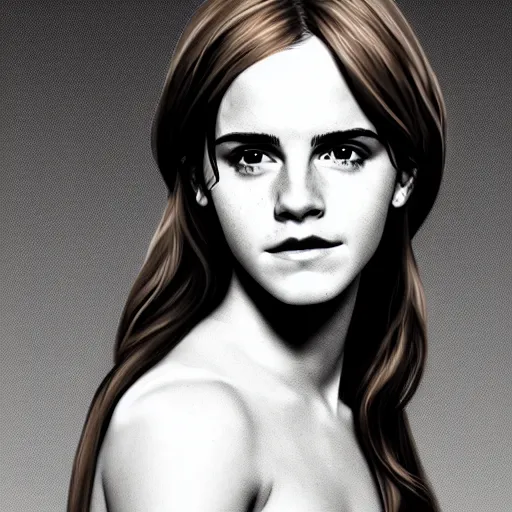 Prompt: portrait of emma watson staring intensely at the viewer, beautiful, long hair, high detail, artstation