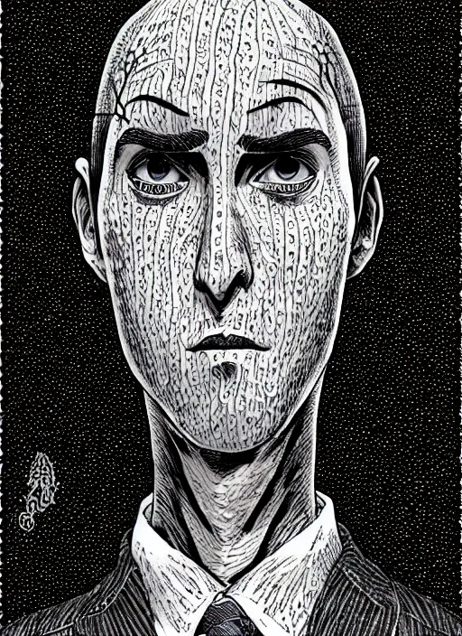 Image similar to portrait of gru, freckles, intricate, highly detailed, illustration, art by junji ito, junji ito