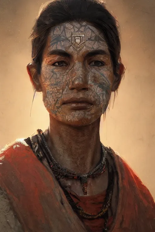 Image similar to aztec citizen, close - up portrait, poor, intricate, elegant, volumetric lighting, scenery, digital painting, highly detailed, artstation, sharp focus, illustration, concept art, ruan jia, steve mccurry