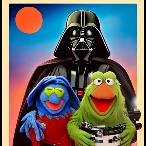 Prompt: star wars poster as muppets