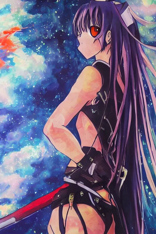 Image similar to a detailed painting in the style of anime of a galactic female warrior