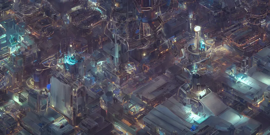 Image similar to aerial view of a futuristic combined cycle powerplant, led lights, high technology, starcraft, dark atmosphere, mattepainting concept Blizzard pixar maya engine on stylized background splash comics global illumination lighting artstation lois van baarle, ilya kuvshinov, rossdraws