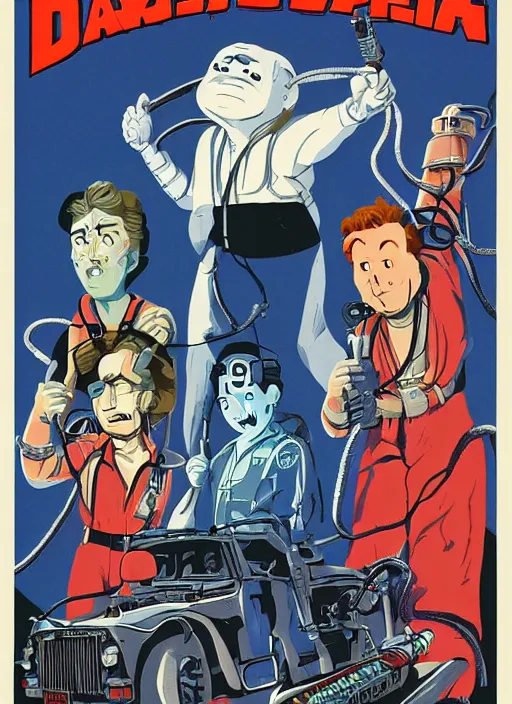 Image similar to a poster of the real ghostbusters ( 1 9 8 6 ) and david lynch, poster art by john carpenter, featured on deviantart, toyism, movie poster, concert poster, poster art, highly detailed