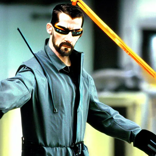 Prompt: A still of Gordon Freeman in The Matrix (1999)