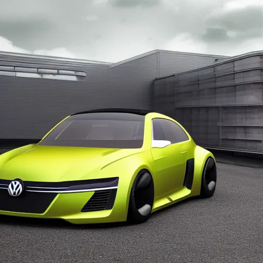 Image similar to a vision gran turismo style concept volkswagen coupe :: elegant, luxurious, european :: studio lighting, inside a warehouse