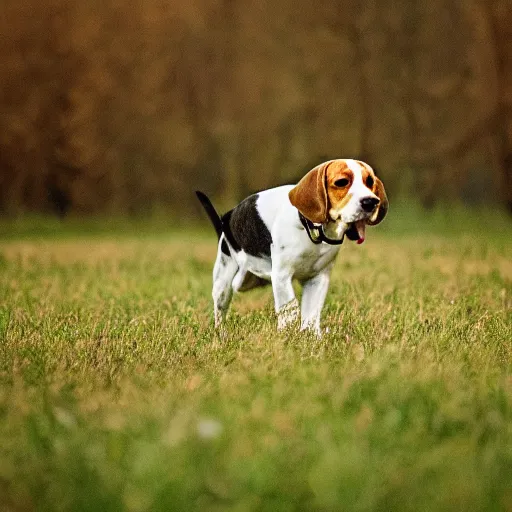 Image similar to beagle in a field, movie still, photography, DSLR 35mm, low light photography,