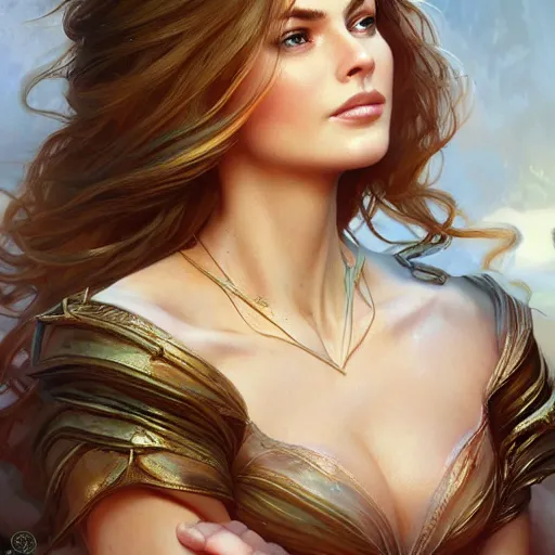 Prompt: beautiful young kathy ireland, closeup, d & d, fantasy, intricate, elegant, highly detailed, digital painting, artstation, concept art, matte, sharp focus, illustration, art by artgerm and greg rutkowski and alphonse mucha