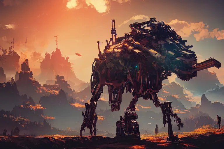 Image similar to sawtooth machine mecanical creature robot of horizon forbidden west horizon zero dawn radiating a glowing aura global illumination ray tracing hdr fanart arstation by ian pesty and alena aenami artworks in 4 k