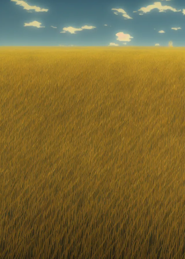 Prompt: golden fields of grain, makoto shinkai