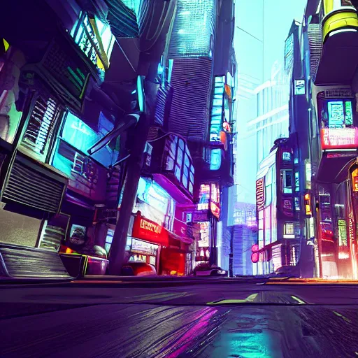 Prompt: cyberpunk city street