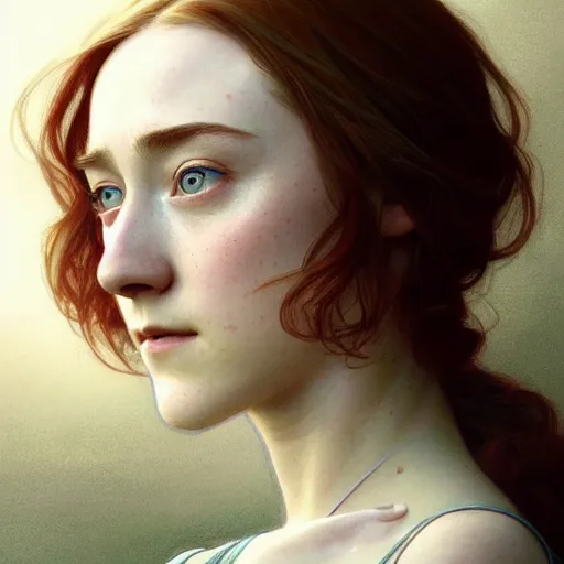 Image similar to beautiful natural saoirse ronan, intricate, elegant, highly detailed, digital painting, artstation, concept art, smooth, sharp focus, illustration, art by artgerm and greg rutkowski and alphonse mucha and loish and WLOP