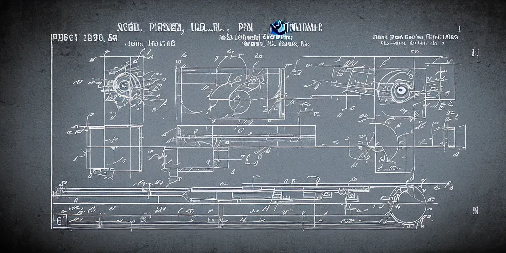 Image similar to portal gun patent blueprint, engineering,