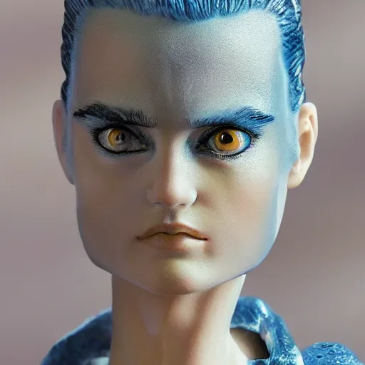 Image similar to beautiful extreme closeup portrait photo in style of 1 9 9 0 s frontiers in miniature porcelain retrofuturism deep diving helmet fashion magazine blade runner seinen manga edition, real - life art nouvceau porcelain figurine, highly detailed, eye contact, pointe pose, soft lighting