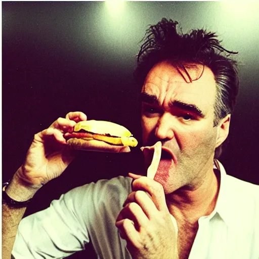 Image similar to “ morrissey eating a hamburger ”