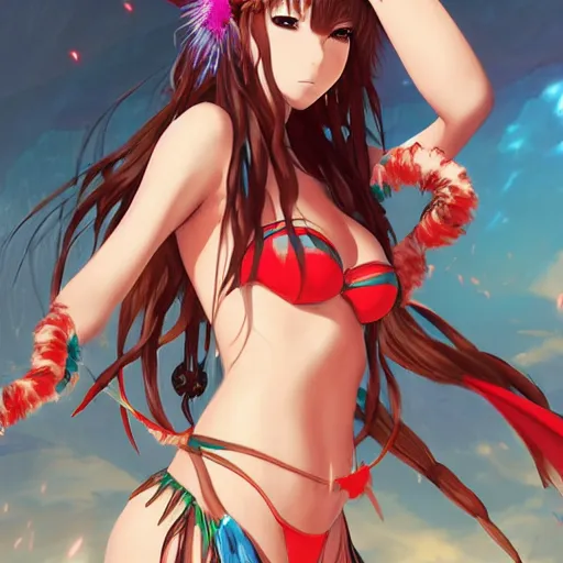 Image similar to anime portrait of a bikini as a shaman yedi using dark force to eliminate trump as an anime antagonist by Stanley Artgerm Lau, WLOP, Rossdraws, James Jean, Andrei Riabovitchev, Marc Simonetti, and Sakimichan, trending on artstation