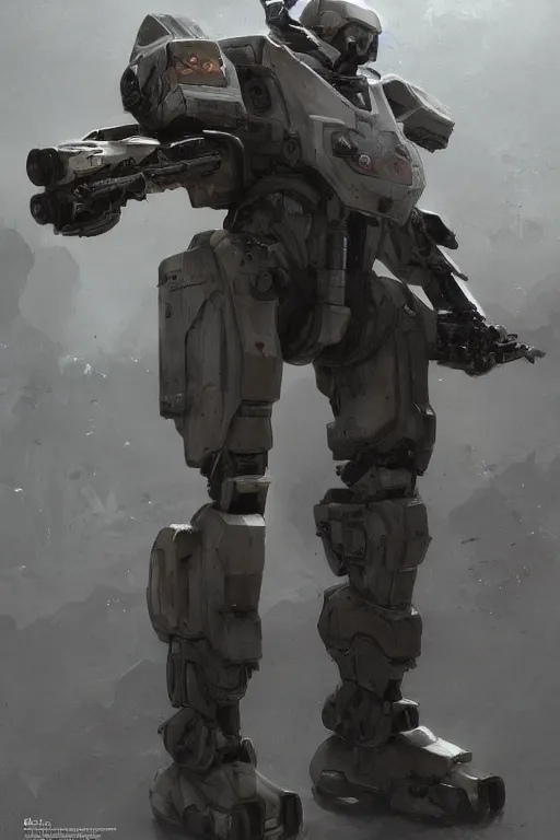 Image similar to full body shot of a mech soldier holstering its rifle, Art Station, Trending on Artstation, cgsociety, concept art, cinematic, 8k, hyper detailed, ultra realistic, epic, high resolution, digital art, ultra high quality, sci fi, robot, sharp, 4k UHD, realistic, intricate, accurate proportions, art by Yi Yang artstation + StTheo + Alan Van Ryzin,