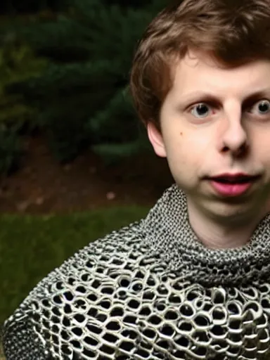 Prompt: a portrait photo of Michael Cera as a wimpy squire, chainmail