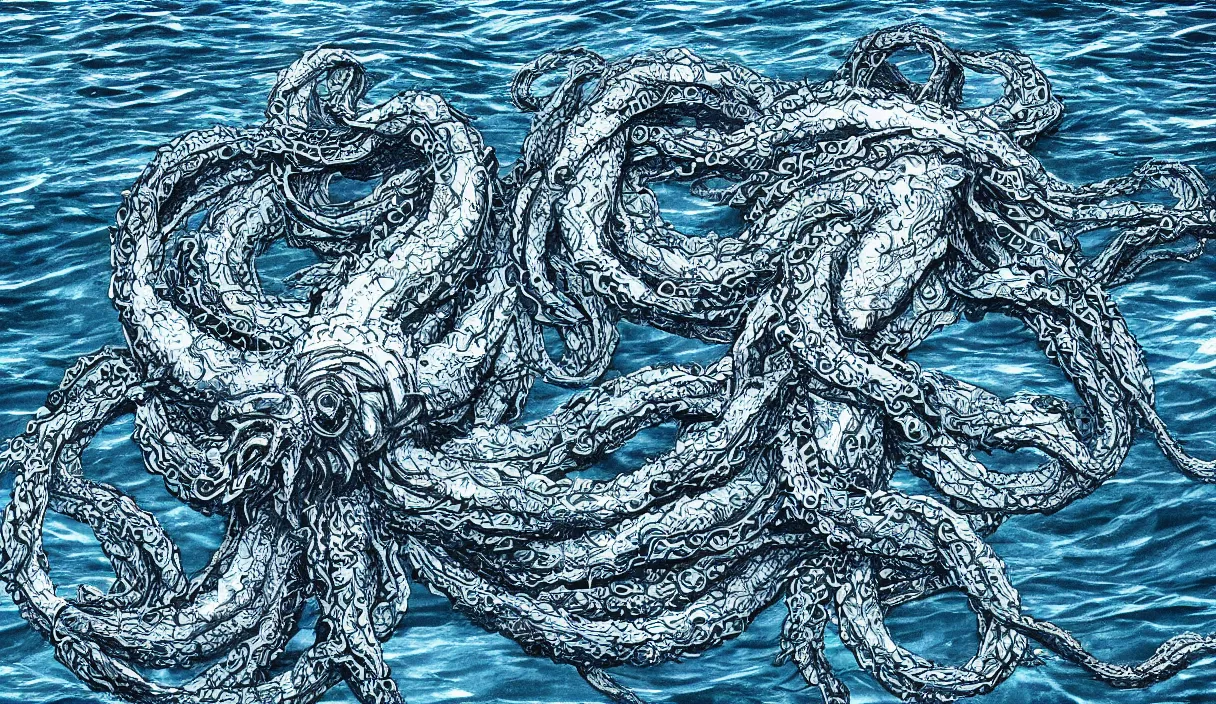 Image similar to kraken in the middle of the sea, hd, hdr, 8 k