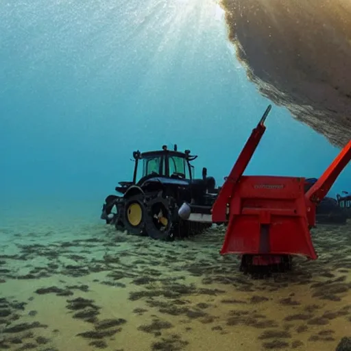 Image similar to an tractor underwater towing a plough through the seabed