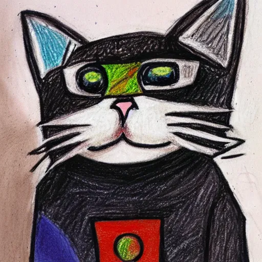 Prompt: An oil pastel drawing of an annoyed cat in a spaceship