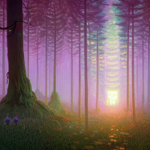 Image similar to A magical forest by Simon Stålenhag, Dan Mumford and Claude Monet