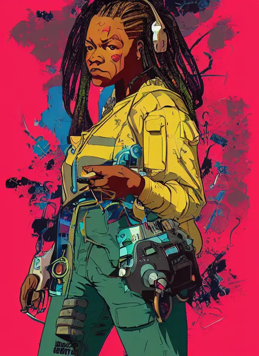 Image similar to sophia igwe. cyberpunk. portrait illustration, pop art, splash painting, art by geof darrow, ashley wood, alphonse mucha, makoto shinkai ( apex legends )