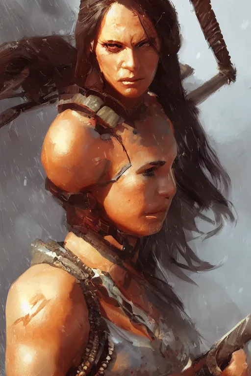 Prompt: portrait of a barbarian female, ultra sharp, very detailed, high quality focus by greg rutkowski and wlop