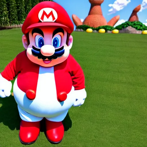 Prompt: real life big chungus dressed like mario, super mario with bunny ears, big chungus, fat bugs bunny, high resolution photo