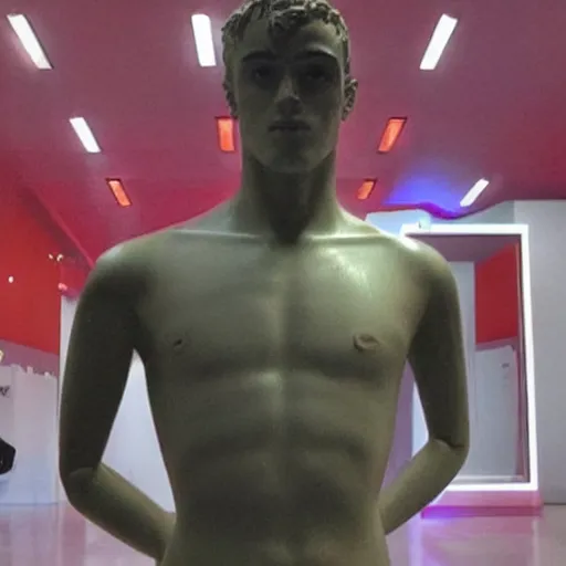 Prompt: “ a realistic detailed photo of a guy who is an attractive humanoid who is half robot and half humanoid, who is a male android, soccer player antoine griezmann, shiny skin, posing like a statue, blank stare, at the museum, on display ”