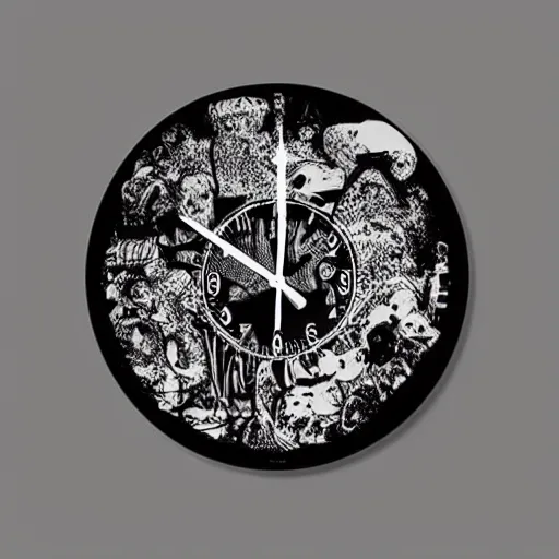 Prompt: a wall clock design by Bill waterson