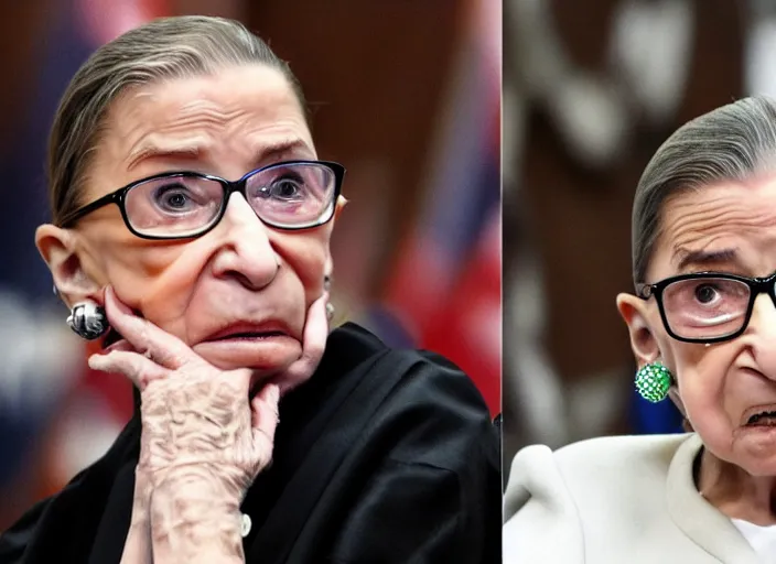 Image similar to ruth bader ginsburg fighting shinzo abe in hell