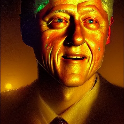 Image similar to bill clinton made of vegetables!!!, radiant light, caustics, heroic, bright iridescent light, by gaston bussiere, bayard wu, greg rutkowski