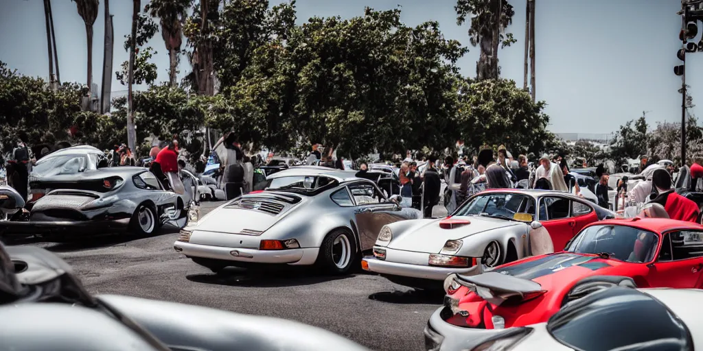 Image similar to A photograph of the Luftgekuhlt Porsche car meet by Larry Chen, Luftgekuhlt, Porsche 911, Los Angeles Car Culture, Speedhunters