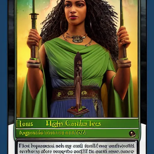 Prompt: AOC high priestess tarot card, green new deal apocalypse 8k octane render