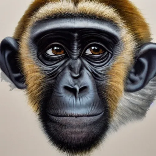 Image similar to a detailed and hyper realistic painting of a monkey wearing a black ski mask