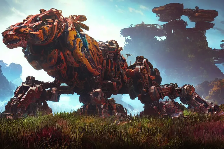 Image similar to clamberjaw machine mecha animal beast robot of horizon forbidden west horizon zero dawn bioluminiscence global illumination ray tracing hdr fanart arstation by sung choi and eric pfeiffer and gabriel garza and casper konefal