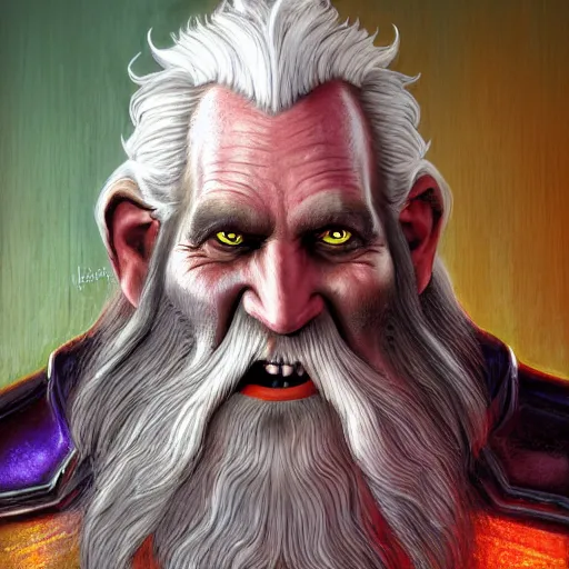 Prompt: bright, colorful, realistic, detailed from Elder Scrolls: Shivering isles concept art of The Mad God Sheogorath with a madsmile, Caucasian skin, combed white beard and combed white hair backlighting, kodachrome, high contrast, highly detailed, sharp focus, digital painting, concept art, illustration, trending on artstation, comic book by Alex Ross and Adam Adamowicz cover art