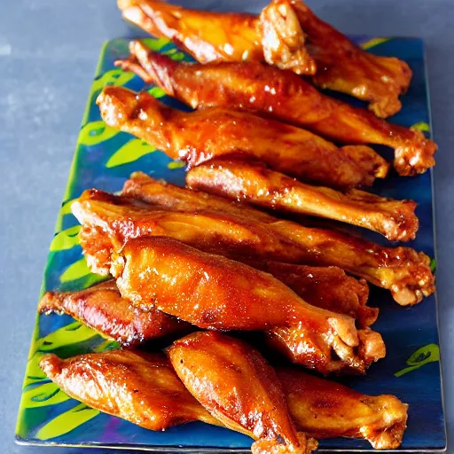 Prompt: lined up chicken wings dancing in a disco