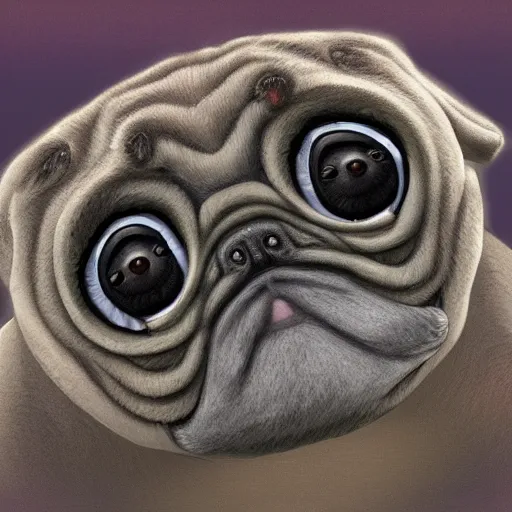 Image similar to A tardigrade with the eyes and mouth of a pug, national geographic-file-photograph, paywall-content, premium-award-winning, trending on artstation