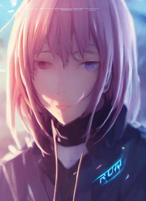 Prompt: rimuru playing chess, with golden eyes, straight sky blue hair, long bangs, black jacket, high collar, concept art, award winning photography, digital painting, cinematic, by wlop, anime key visual, wlop, 8 k, by ross tran, chengwei pan, paul kwon,