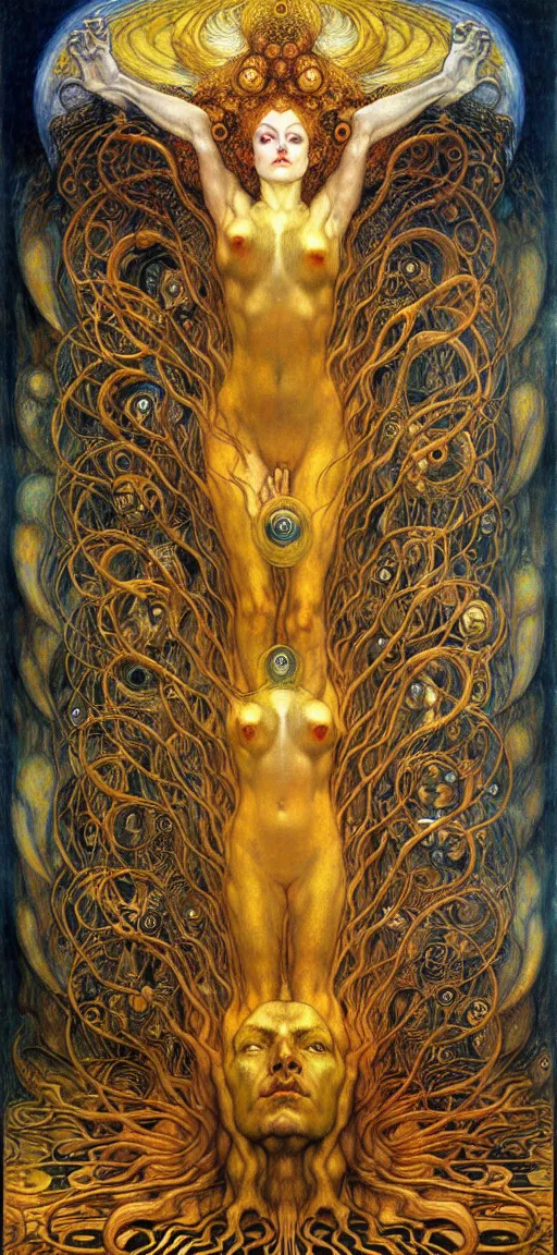 Image similar to Divine Chaos Engine by Karol Bak, Jean Delville, William Blake, Gustav Klimt, and Vincent Van Gogh, symbolist, visionary